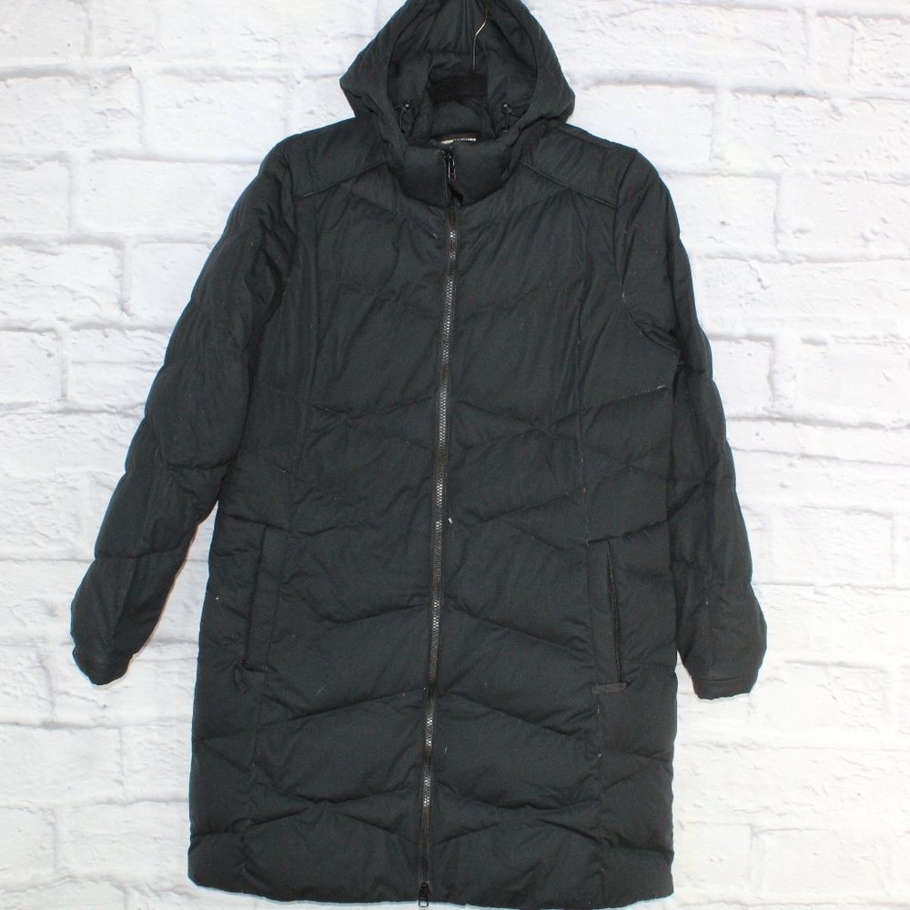 LL Bean Detachable Hoodie Quilted Lined Long Down Coat Size L - Picture 1 of 8